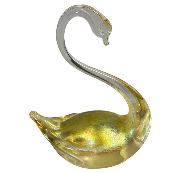 Vintage Heron Art Glass Yellow Iridescent Swan Figurine Sculpture 4.5" Decor - Picture 3 of 8